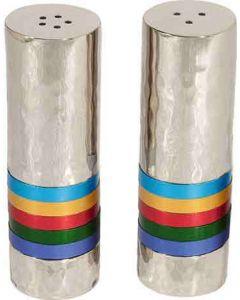 Nickle / Anodized Aluminum Hammered Salt and Pepper Shaker Set - Multicolor