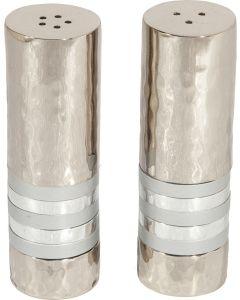 Nickle / Anodized Aluminum Hammered Salt and Pepper Shaker Set - Silver Rings