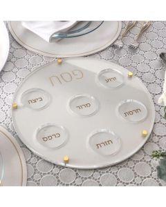 Lucite Seder Plate with Leatherette Backing - Gold