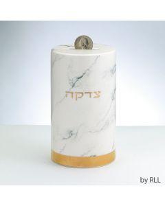 Marble Design Ceramic Tzedakah Box, Gold Accents
