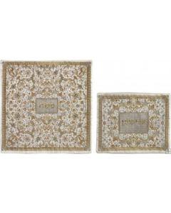 Embroidered Matzah Cover Set -  Oriental in Gold Gray - Yair Emanuel Collection