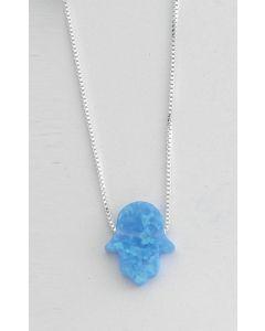 Hamsa Light Blue Opal with Sterling Silver Chain