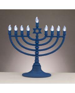 Battery Operated Blue LED Electronic Menorah with Clear Bulbs