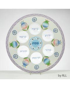 Glass Hand-painted Pomegranates Seder Plate With Gemstones