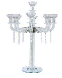 "Royal Style" 5 Branch Clear Filling Crystal Candelabra 15.5"H