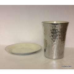 Hammered Alluminum with Enamel Kiddush Cup and Plate - Pearl