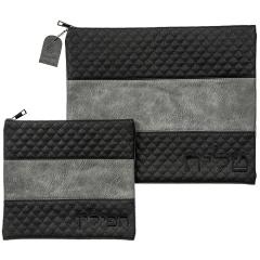 Leather-Like Quilted Tallit & Tefillin Set with Light Center Band and Embroidery
