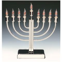 Classic Highly Polished Chrome Plated Electric Menorah with Flickering Bulbs
