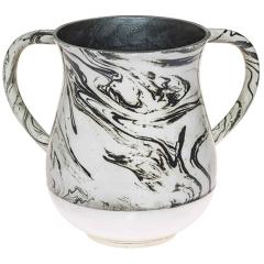 Aluminum Washing Cup with Gray & Black Marble Texture and White Base