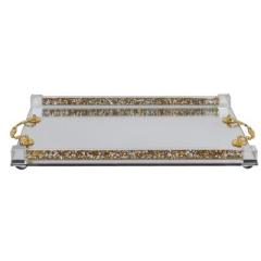 Crystal Mirror Tray Gold Handles X Large