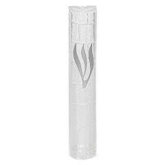 Plastic Transparent Mezuzah With Rubber Cork 15 Cm- "the Kotel" With Silver Shin