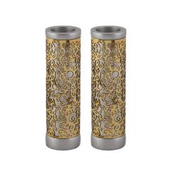 Emanuel Round Candlesticks with Full Metal Cutout - Silver/Brass