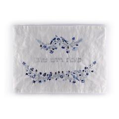 Emanuel Machine Embroidered Challah Cover-Birds/Flowers-Blue
