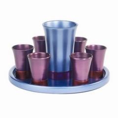 Anodized Aluminum Kiddush Set with Tray Purple/Blue