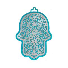 Yair Emanuel Small Anodized Aluminum Hamsa  with Pomegranate Cutout - Turquoise