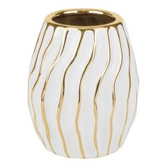 Short White Porcelain Vase with Gold Wavy Design