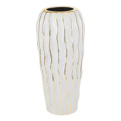 Elegant White Porcelain Vase with Gold Wavy Design - Large