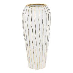Elegant White Porcelain Vase with Gold Wavy Design - Medium