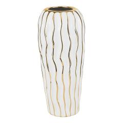 Elegant White Porcelain Vase with Gold Wavy Design - Small