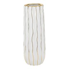 Tall White Porcelain Vase with Gold Wavy Design - Large