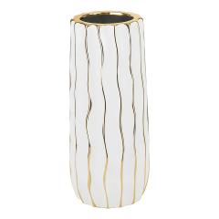 Tall White Porcelain Vase with Gold Wavy Design - Small