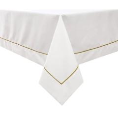 Poly Linen-Look Tablecloth - White Gold Trim Design  & Etched at the Seam - 60" x 90"