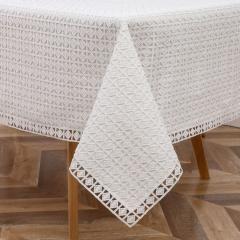 Lined White Lace Tablecloth - Diamond Filagree - 70" x 108"