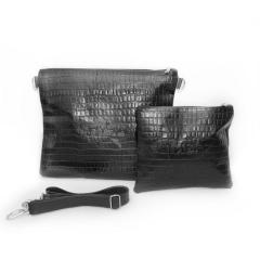 Leather Judaica A48 - Minimalist and Monochromatic - Glossy Black Crocodile