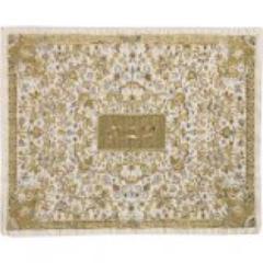 Full Embroidered Challah Cover - Oriental in Gold White