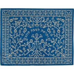Machine Embroidered Challa Cover - Paper Cut Silver on Blue