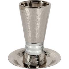 Nickel/ Anodized Aluminum Hammered Kiddush Cup Cone Shape - Silver Rings - Yair Emanuel Collection
