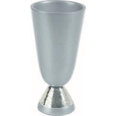 Anodized Alluminum Hammered Kiddush Cup and Plate Silver - Yair Emanuel Collection