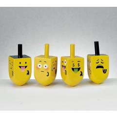 4 Painted Wood Dreidels with Emojis