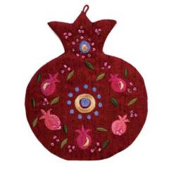 Embroidered Wall Decoration - Pomegranates - Red