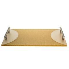 Challah Board Tray Lucite Gold with Handles