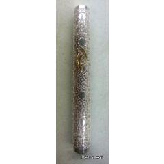 Mezuzah Case - Silver Plated with Modern Gold Shin ''Filigree'' - 20cm