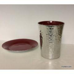Hammered Alluminum with Enamel Kiddush Cup and Plate - Red