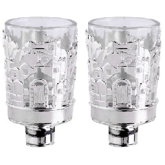 Neronim Glass Candle Holder Jerusalem Design - Silverplated