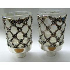 Neronim Glass Candle Holder Flowers Design - Silverplated