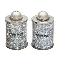 Crystal Salt and Pepper Set w/ Silver Stones