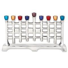 Wall of Freedom Aluminum Menorah  Polished Aluminum with Colored Caps