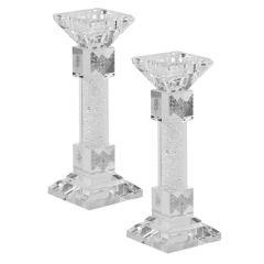 Candlesticks Crystal Silver With Light Silver Stones 7"