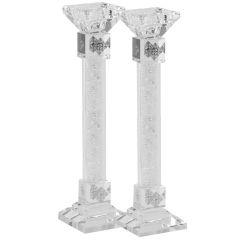Candlesticks Crystal Silver With Light Silver Stones 9.5"X 1"