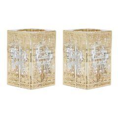 Crystal tea Light Holders With Gold Floral And Silver Shabbat Kodesh