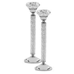 Crystal And Silver Candlesticks Light Silver Stones 9.25"H