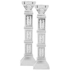 Crystal And Silver Candlesticks 9"H X 1.25"W