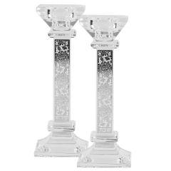 Crystal Candlestick With Silver Plate 7"H