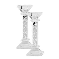 Crystal Candlesticks With Silver Plate 7"H