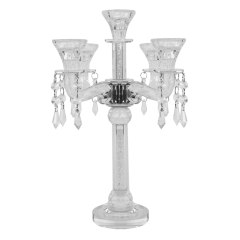 Crystal Candelabra 5 Lights With Filled Stones And Hanging Crystals 14.75"