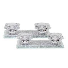 2 Crystal Candle Holder Of 2 - On Silver Filling Stand